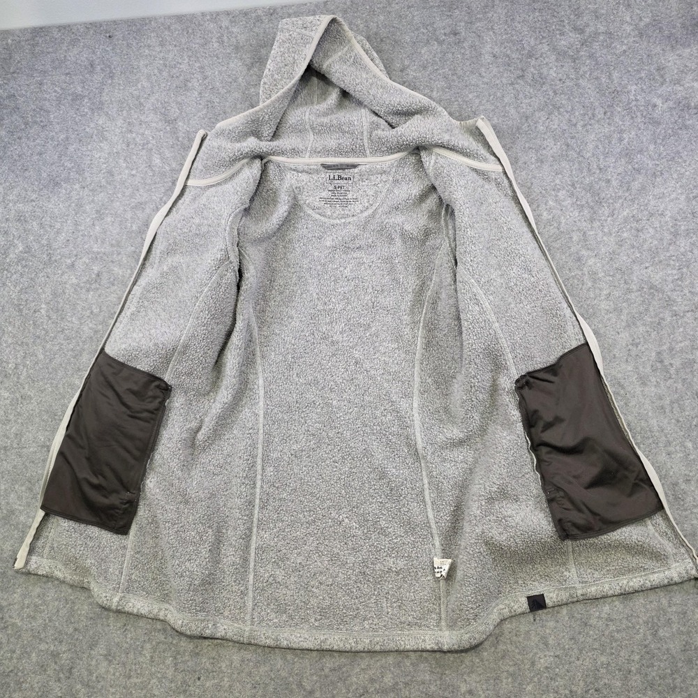 LL Bean Sweater Fleece Coat Womens Small Petite Gray Hooded Full Zip Jacket - Picture 11 of 15